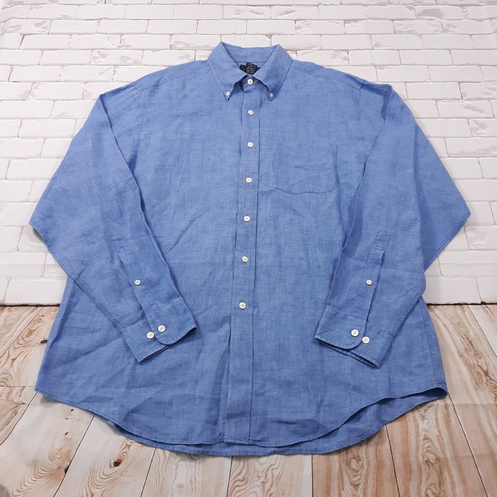 Brooks Brothers Linen Shirt Mens Size L Blue Relaxed Fit 346 Casual Breathable
